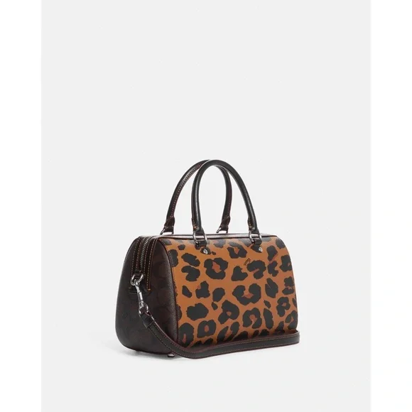 Coach Rowan Satchel in Signature Canvas with Leopard Print NWT - Picture 2 of 7